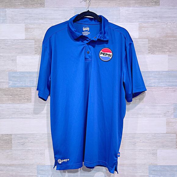 PEPSI PVC Logo Patch Employee Performance Polo Blue Uniform Work Mens Large - Picture 1 of 6